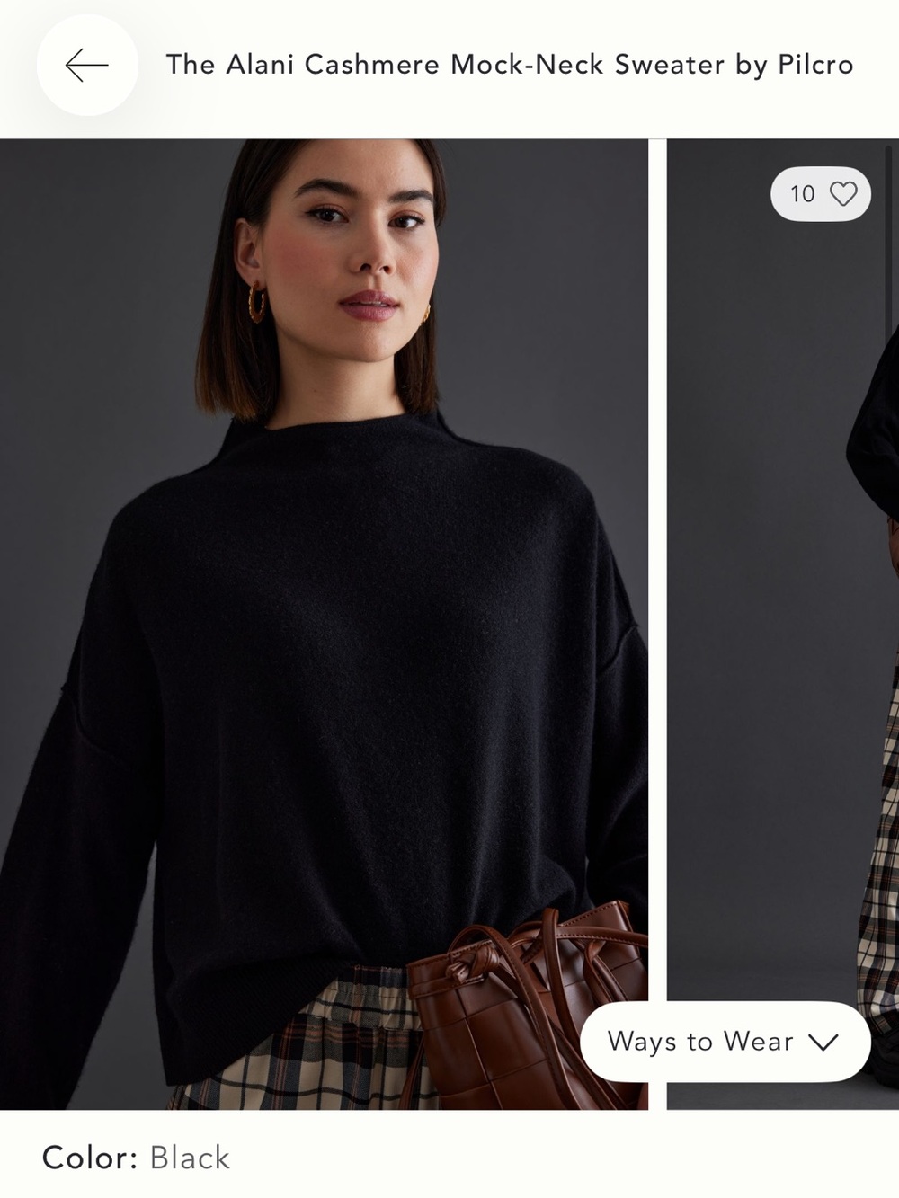 Anthropologie Black Cashmere Mock-Neck Sweater